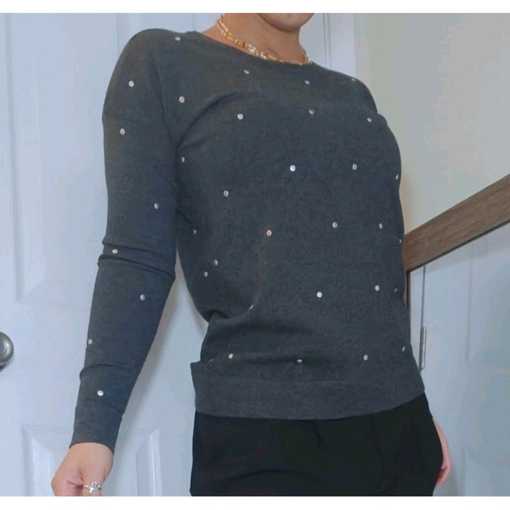 Project Sweater‎ Crew Neck Studded Gray Soft Stretch Round Neck XS Long Sleeve